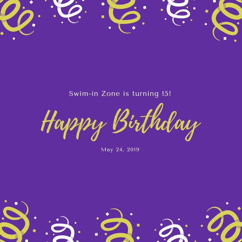 A purple background with gold and white swirls and the words happy birthday