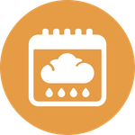 A calendar with a cloud and rain drops on it.