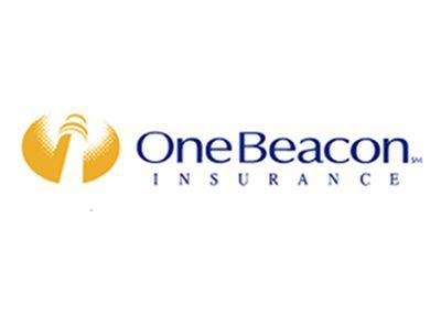 A blue and yellow logo for one beacon insurance