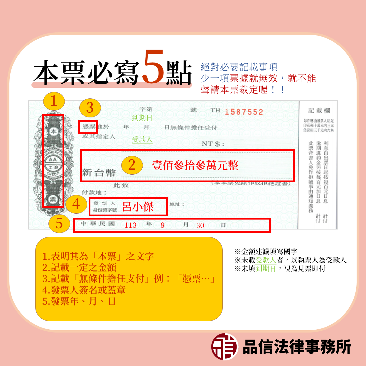 本票必寫五點注意事項