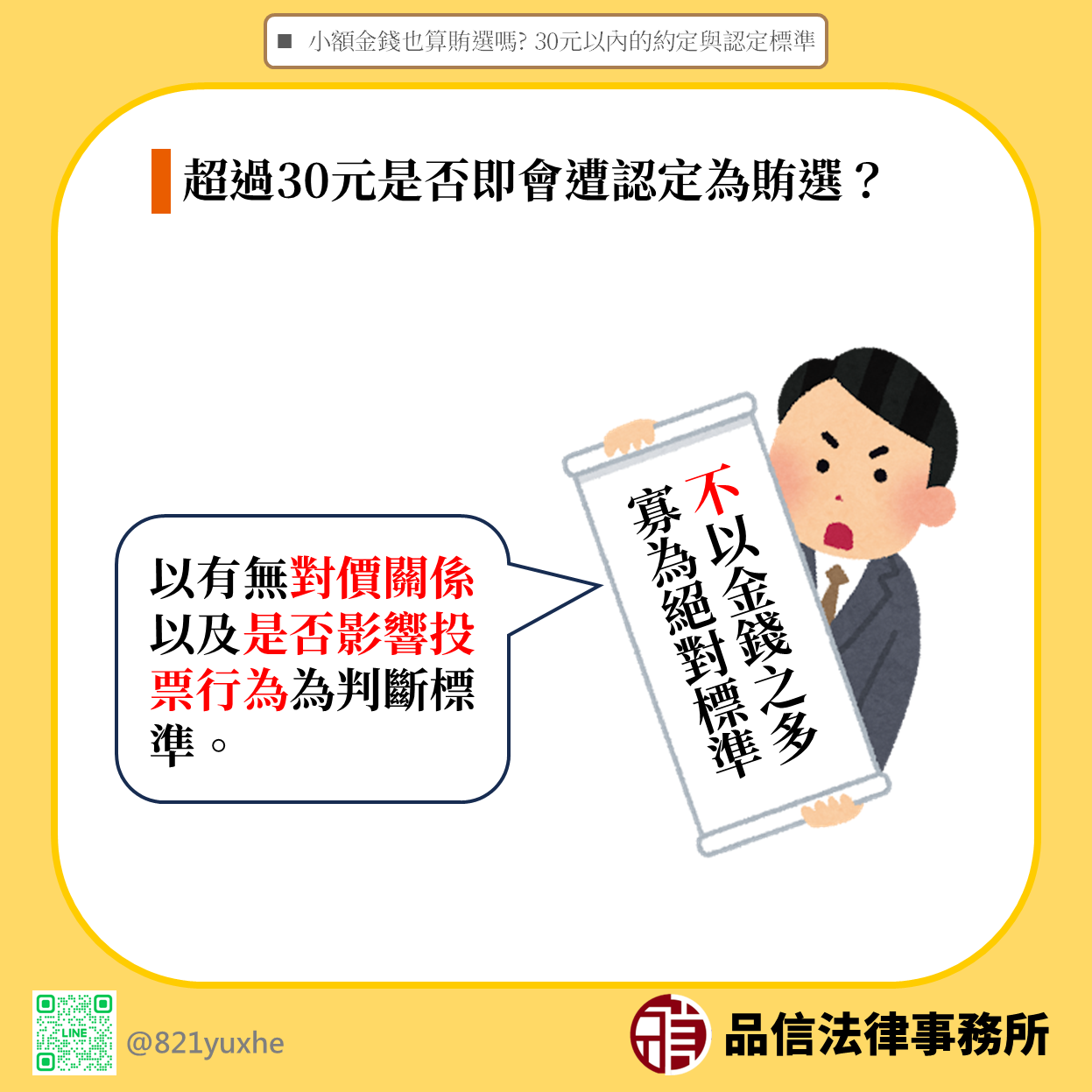 小額金錢也算賄選嗎?30元以內的約定與認定標準