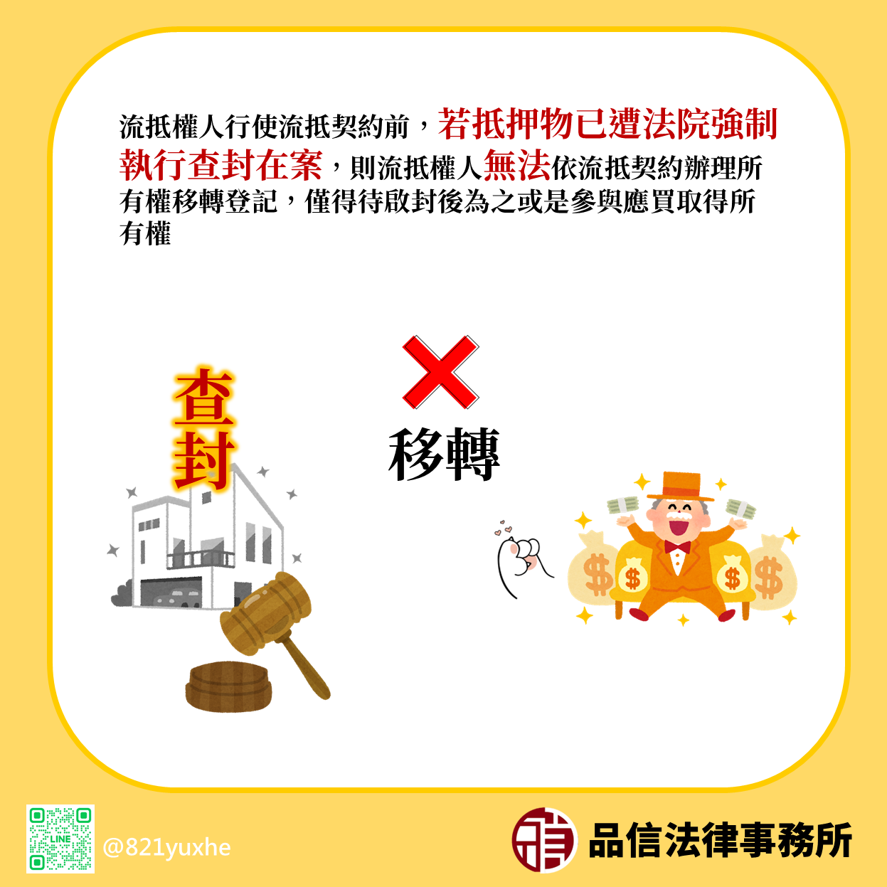 若抵押物已遭法院強制執行查封在案,則流抵權人仍然無法依流抵契約辦理所有權移轉登記