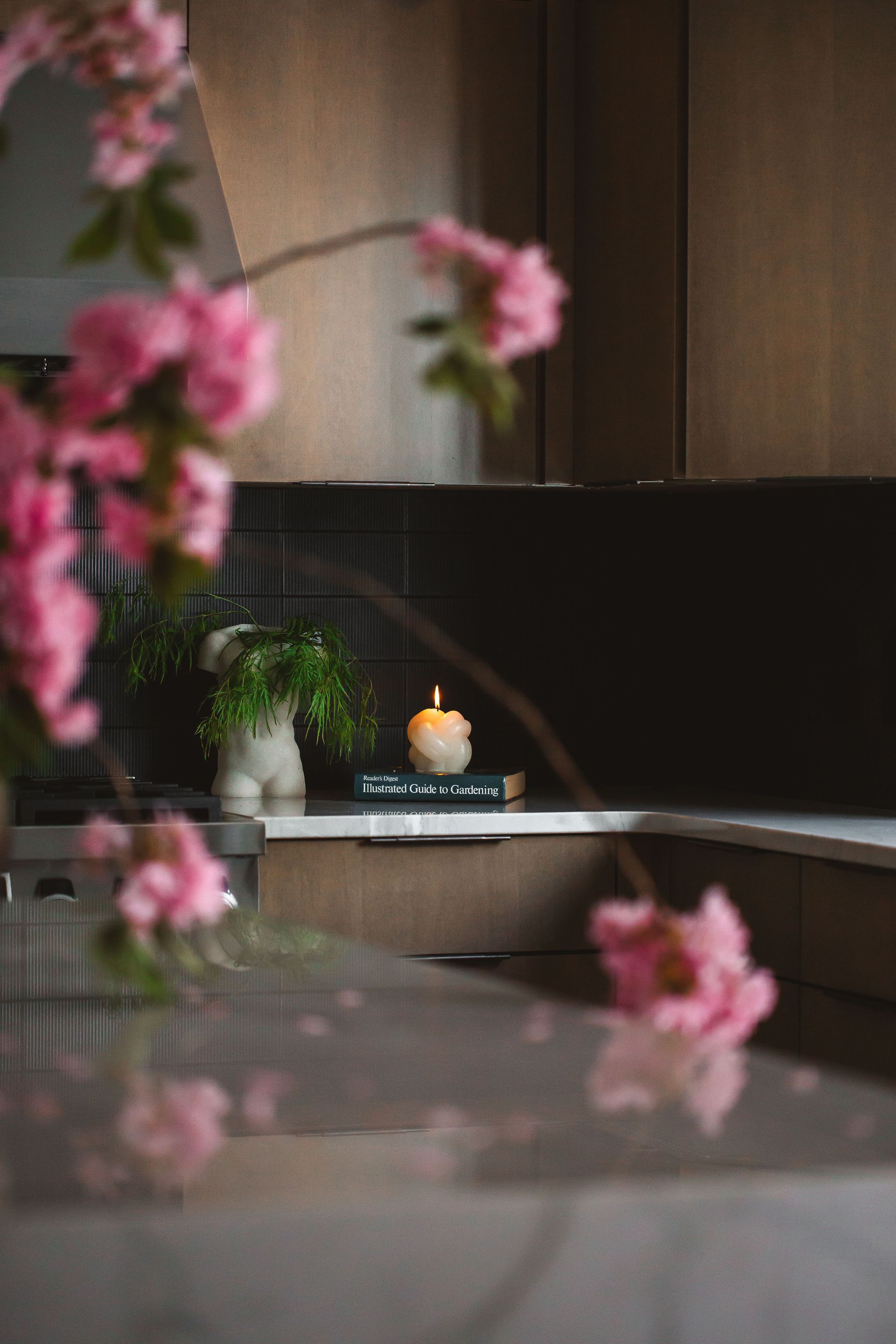 Flowers on a kitchen island
