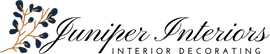 Juniper Interiors logo with dark blue text and fig branch graphic