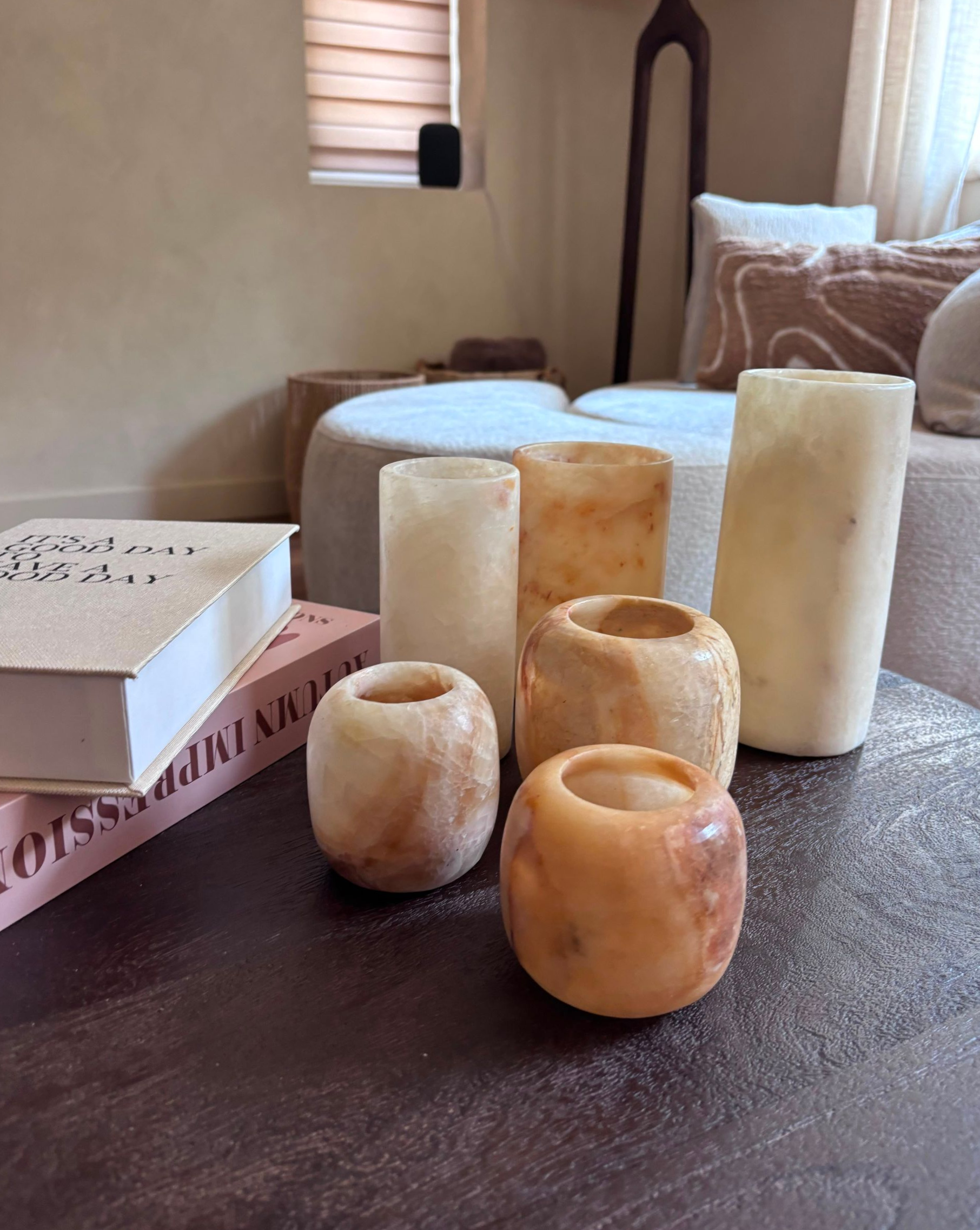 Alabaster waxinelichthouder cilinder XL 02 - 15 cm | natuursteen uit Egypte
