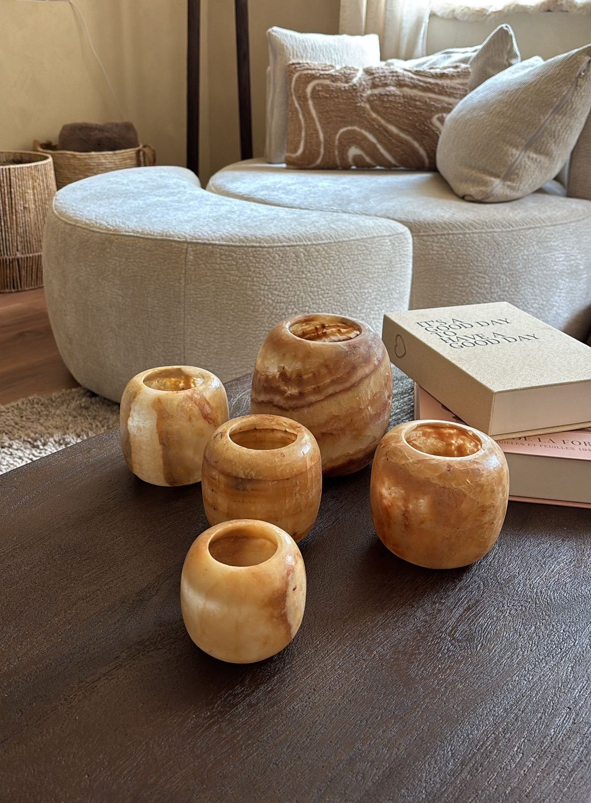 Alabaster waxinelichthouder rond S 02 - 8 cm | natuursteen uit Egypte