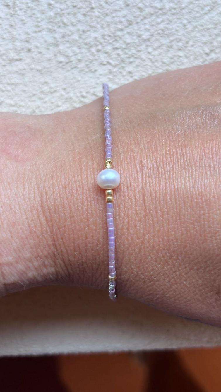 Armband aantrekkoord miyuki kralen met zoetwaterparel - lila