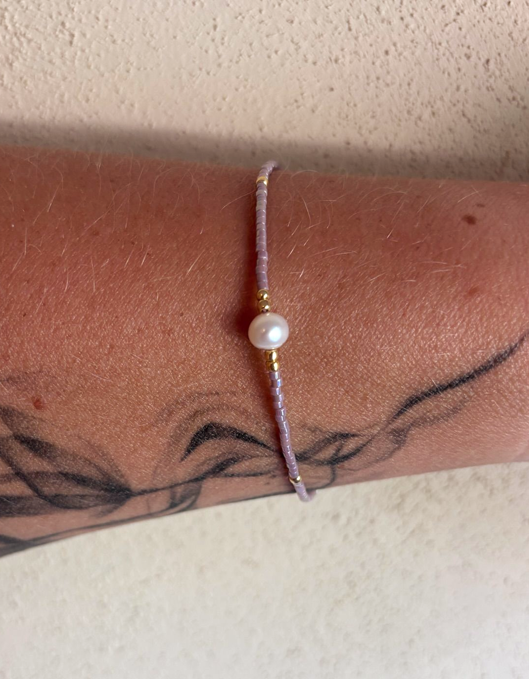 Armband aantrekkoord miyuki kralen met zoetwaterparel - lila