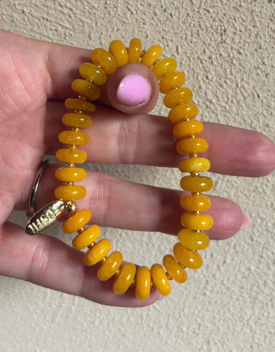 Armband halfedelsteen jade schijfjes geel