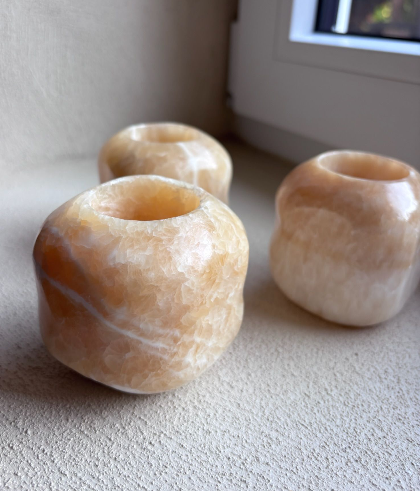 Calciet geel waxinelichthouder