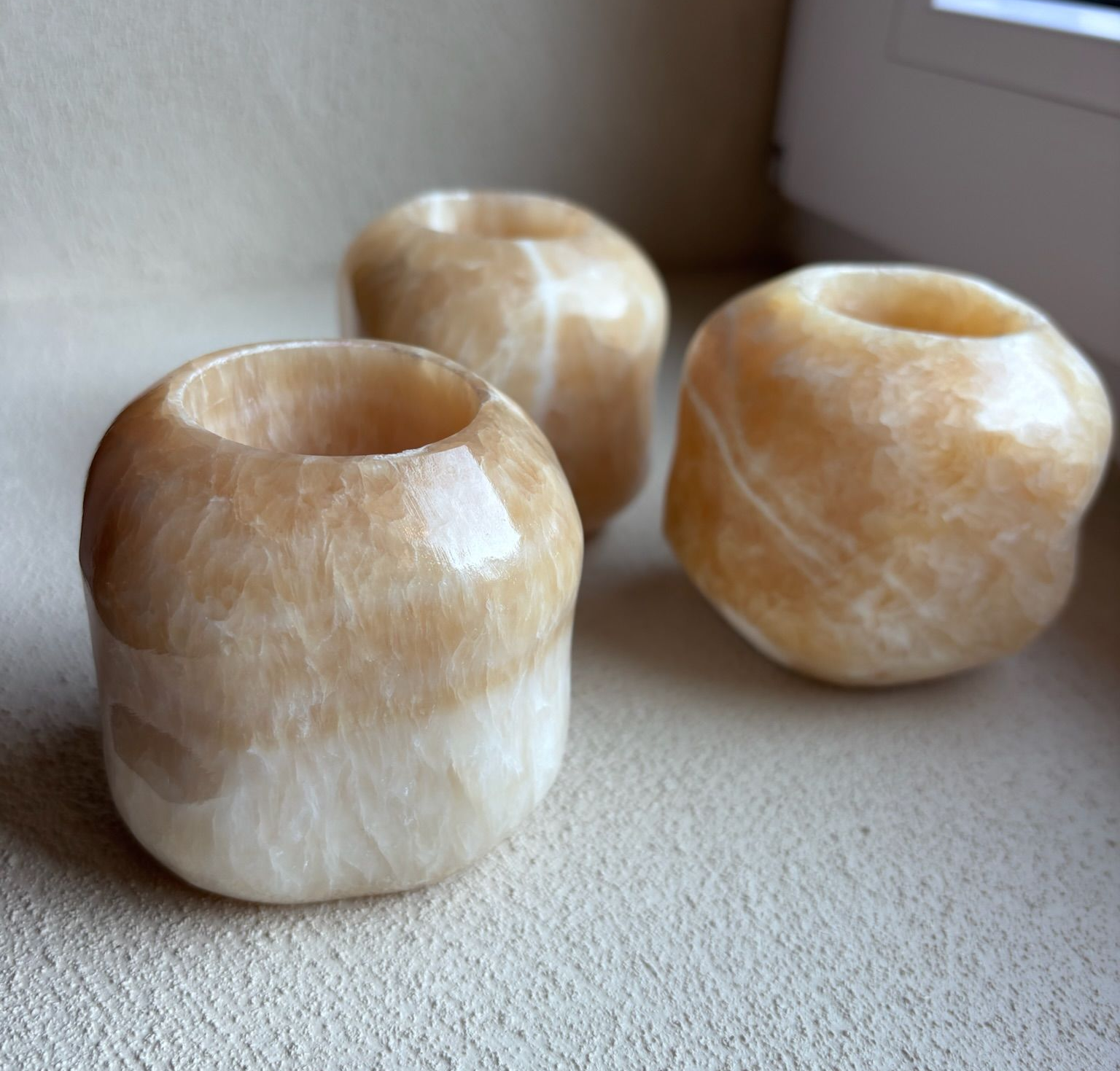 Calciet geel waxinelichthouder
