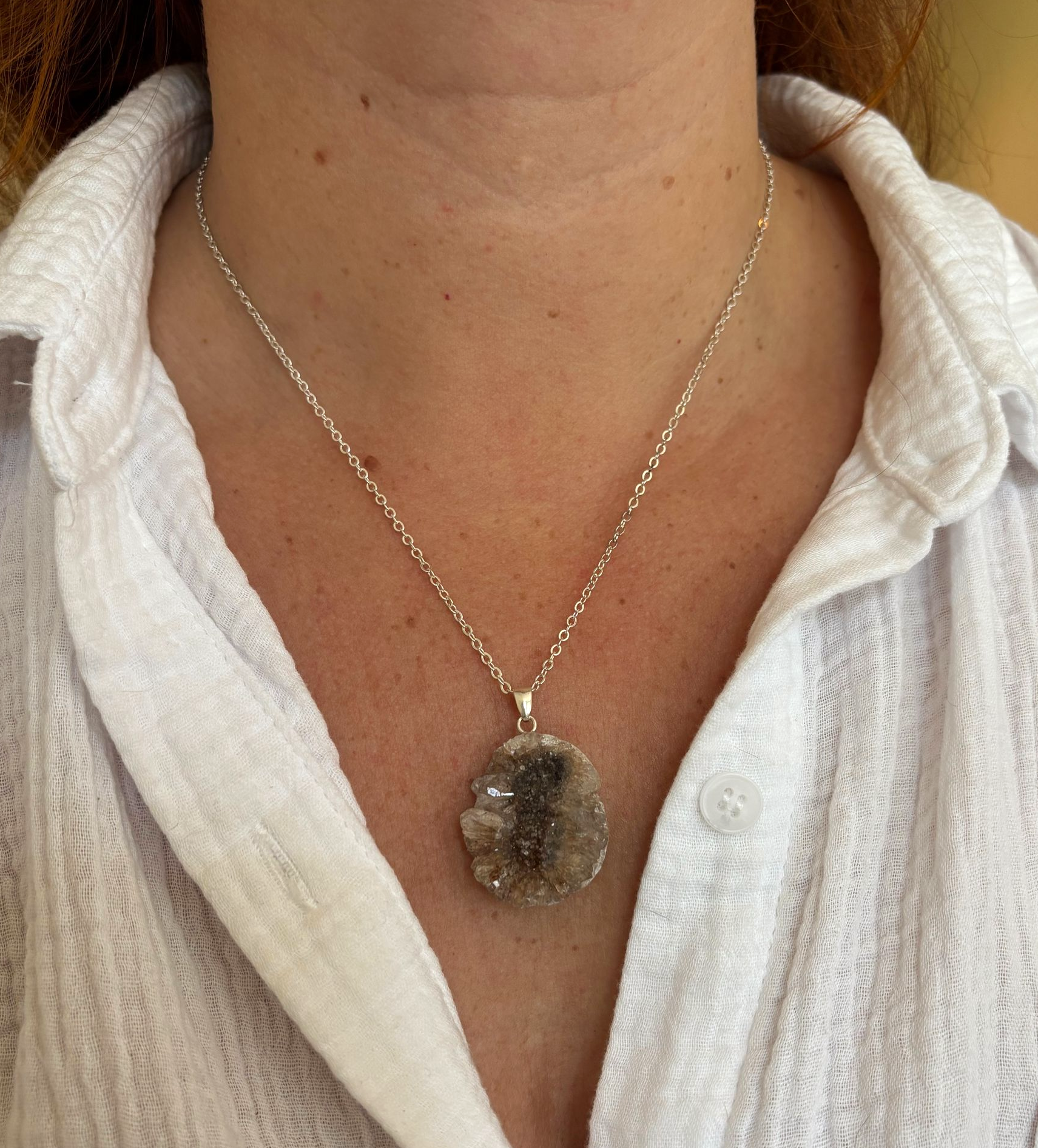 Ketting zilver met agaat geode hanger 1