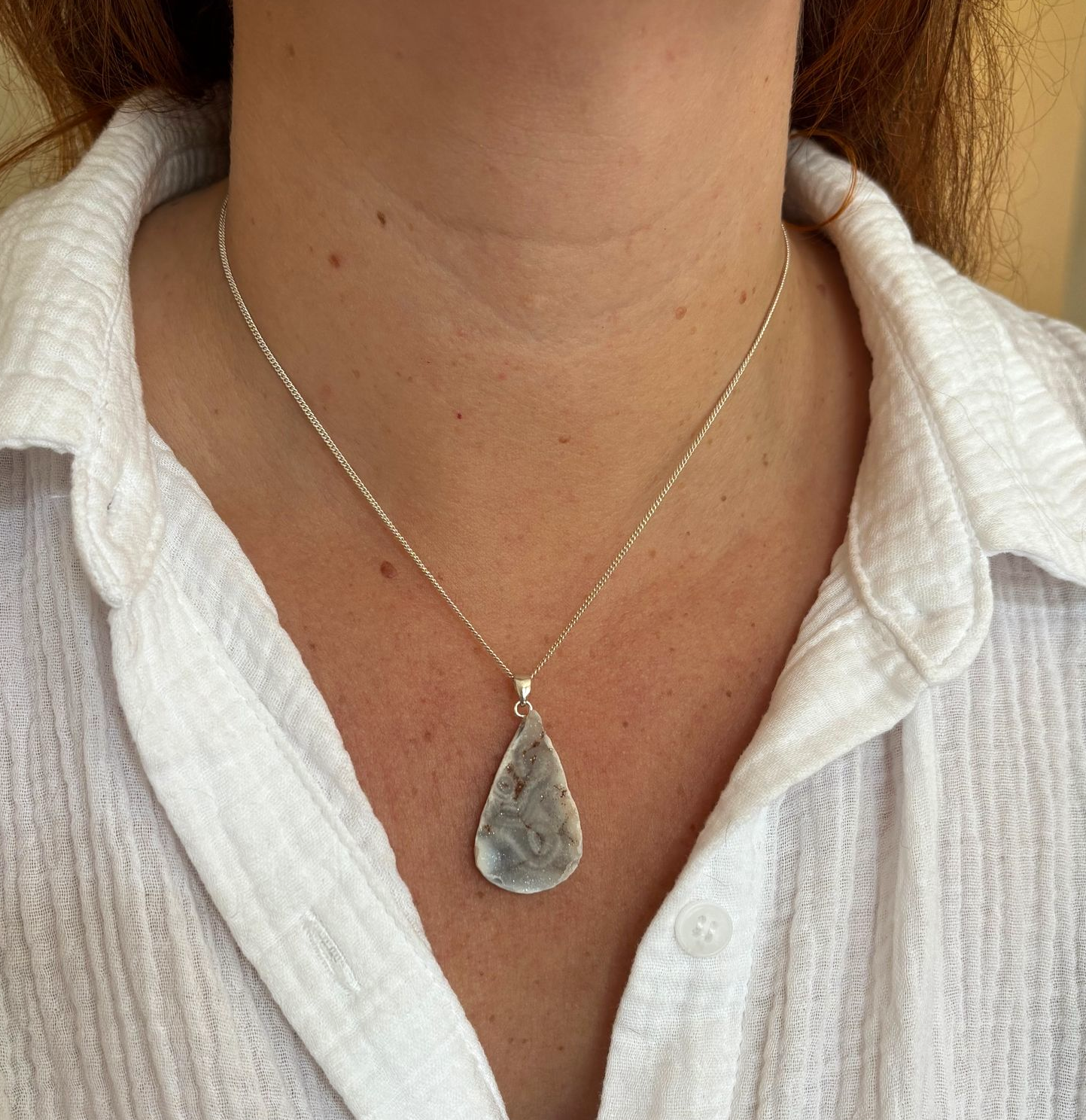 Ketting zilver met agaat geode hanger 2