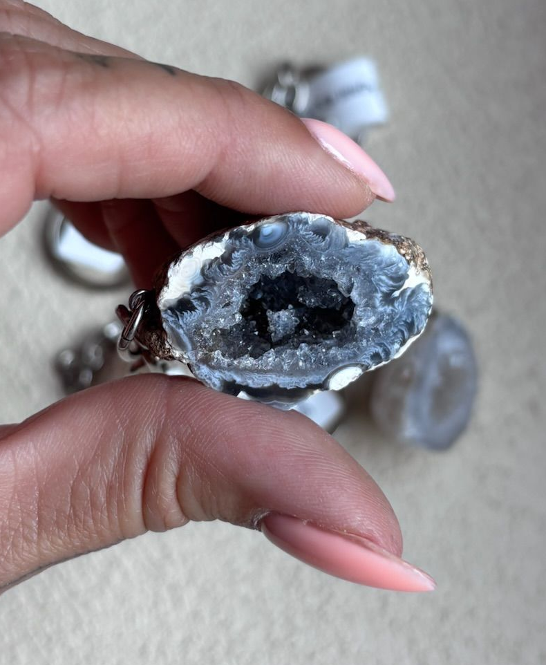 Agaat geode sleutelhanger