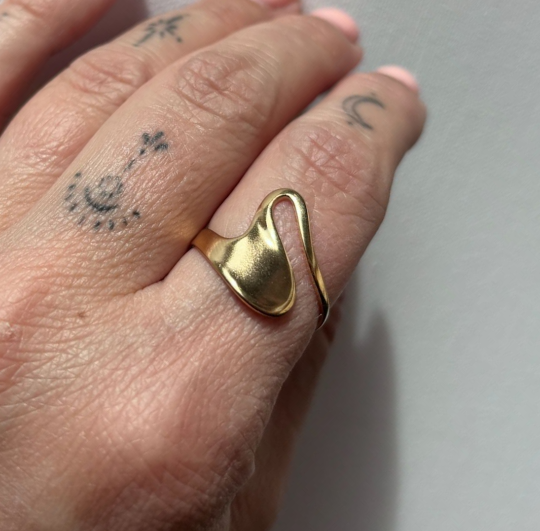 Stainless steel ring goud wave