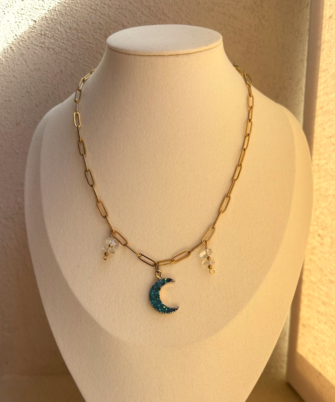 Stainless steel schakelketting met edelsteen-bedels