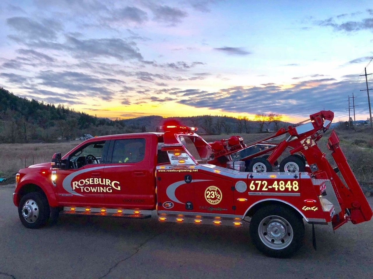Red tow truck with