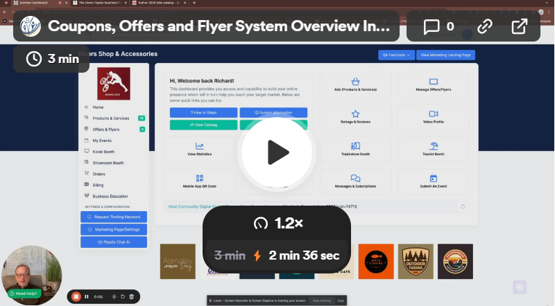 Screenshot of a system overview with a video playing at 1.2x speed. A man is visible in the bottom left corner.
