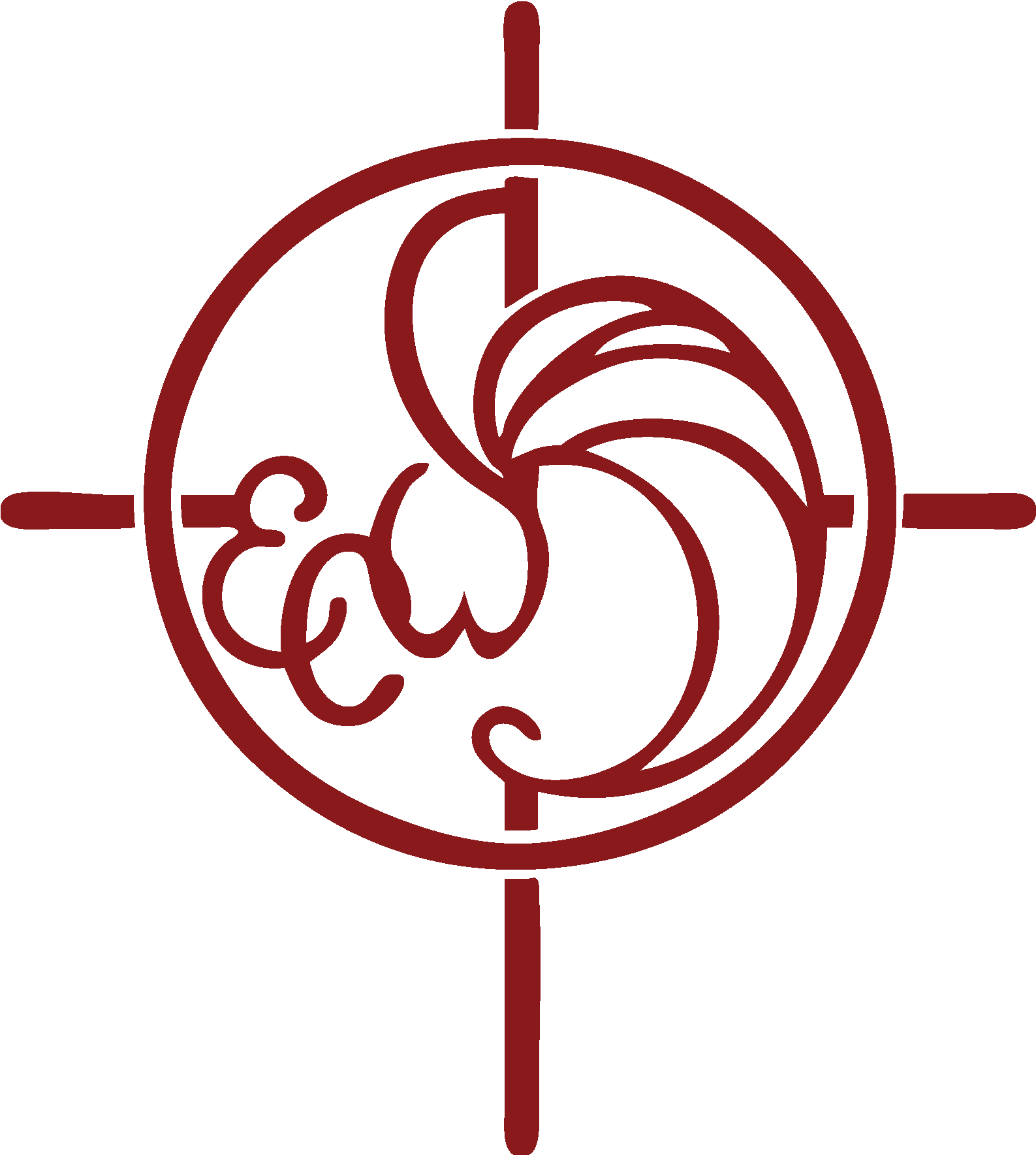 A red circle logo with ECW in the center and a cross behind it