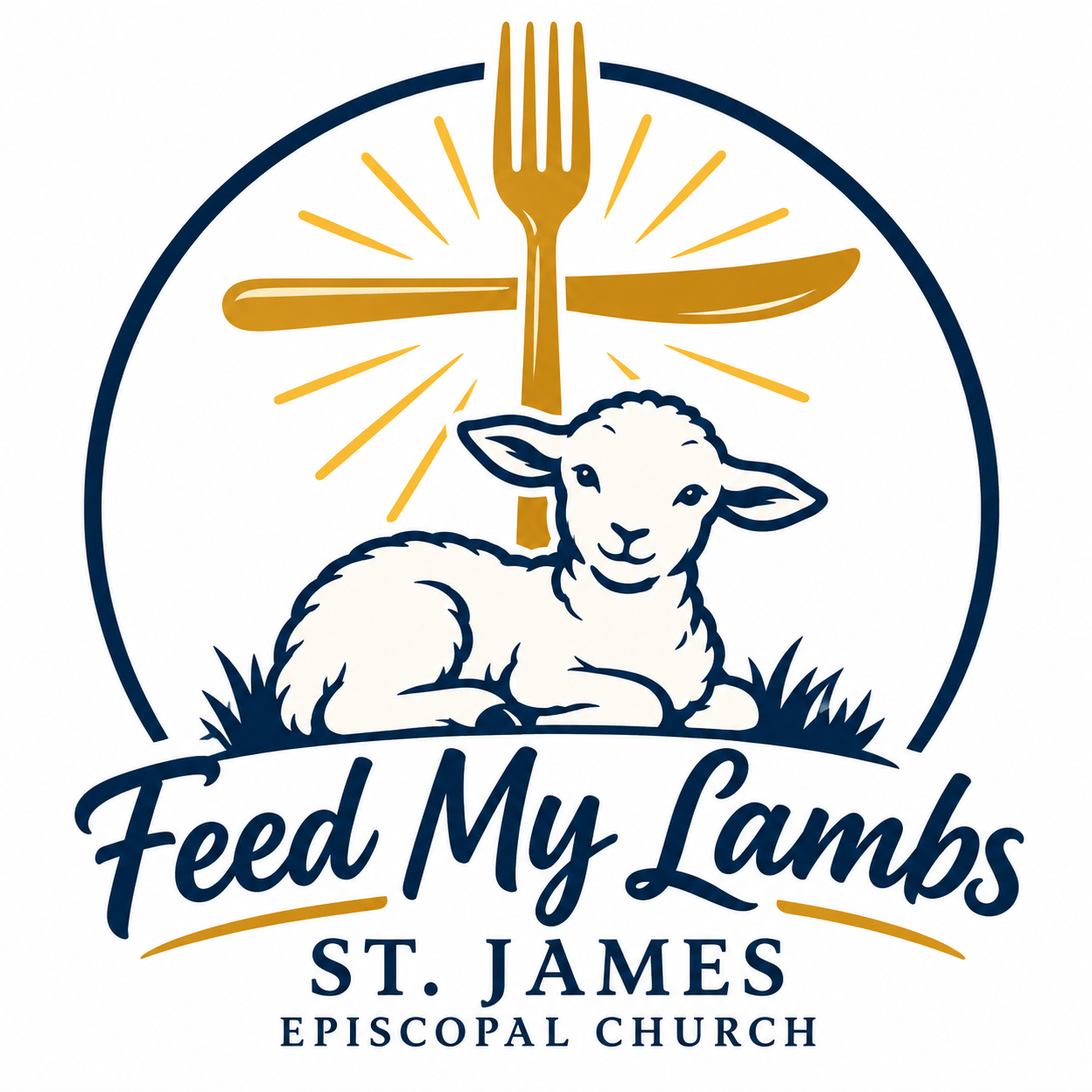 Feed My Lambs logo with a sketched cross and lamb