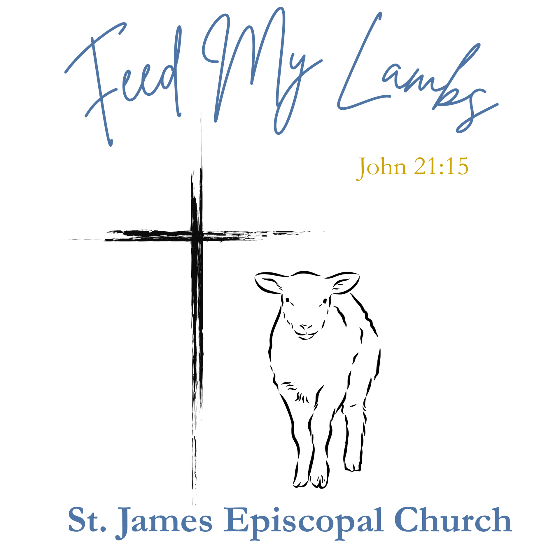 Feed My Lambs logo with a sketched cross and lamb