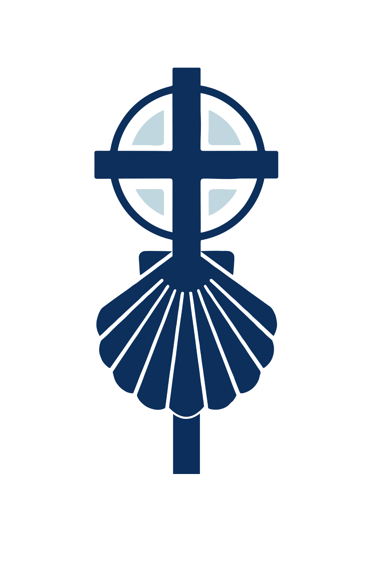 A blue cross with scallop-shell design