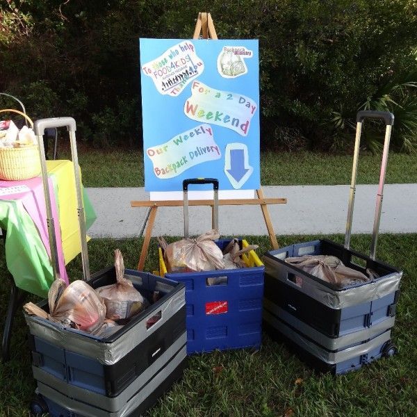A blue poster board on an easel