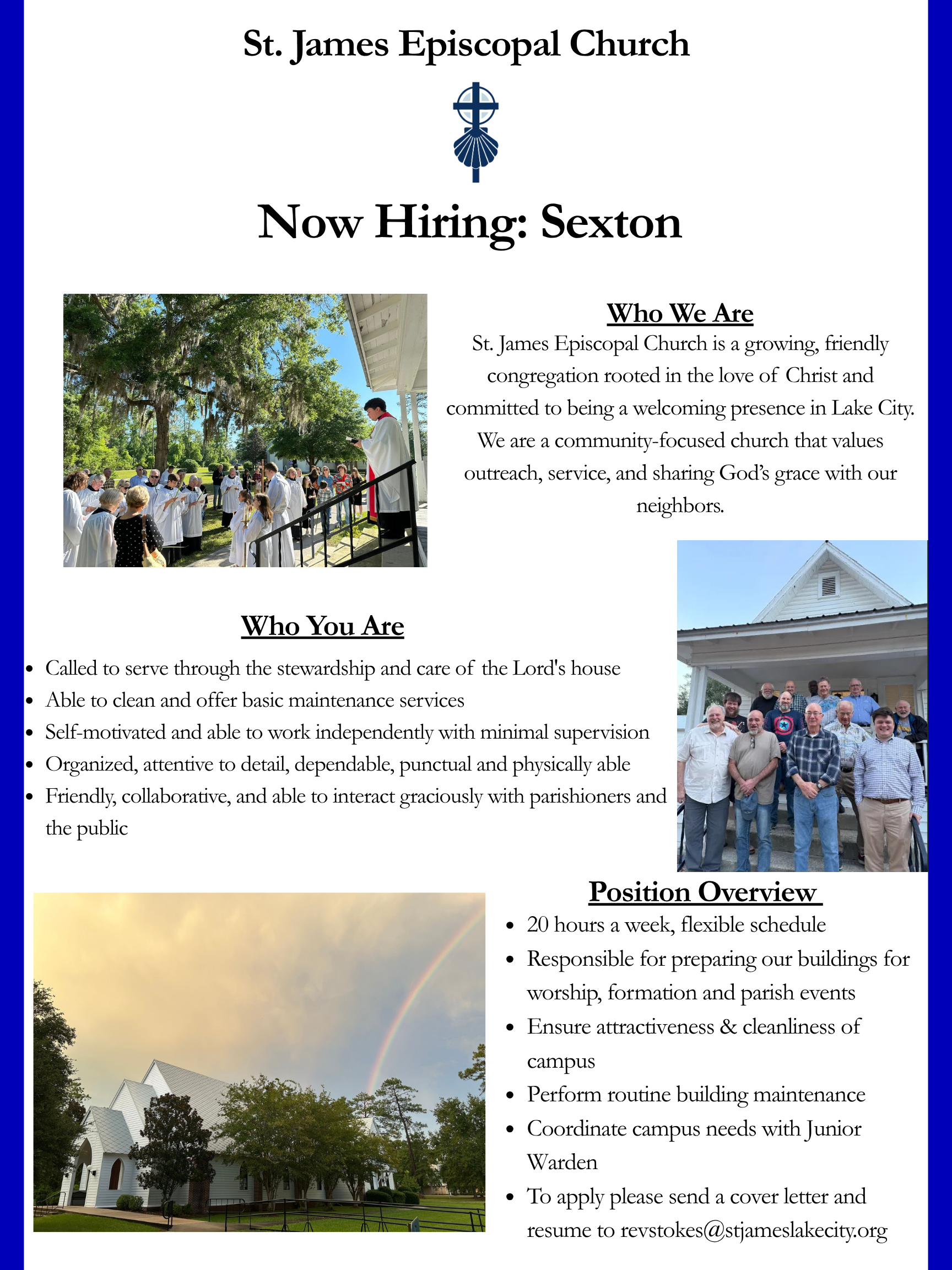 A white and blue employment advertisement.