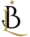Stilisiertes schwarzes und goldenes „B“-Monogramm mit goldenem Punkt und geschwungener goldener Unterstreichung