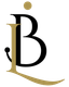Stilisiertes schwarzes und goldenes „B“-Monogramm mit goldenem Punkt und geschwungener goldener Unterstreichung