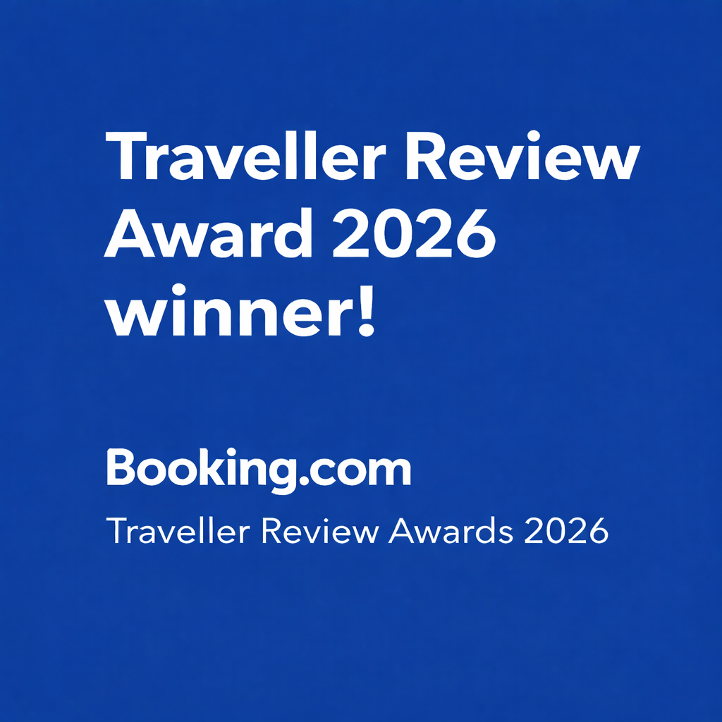 Blue Booking.com badge reading “Traveller Review Award 2026 winner!”