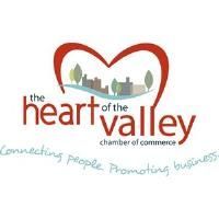 Heart-shaped logo for Heart of the Valley chamber of commerce with slogan “Connecting people, promoting business”