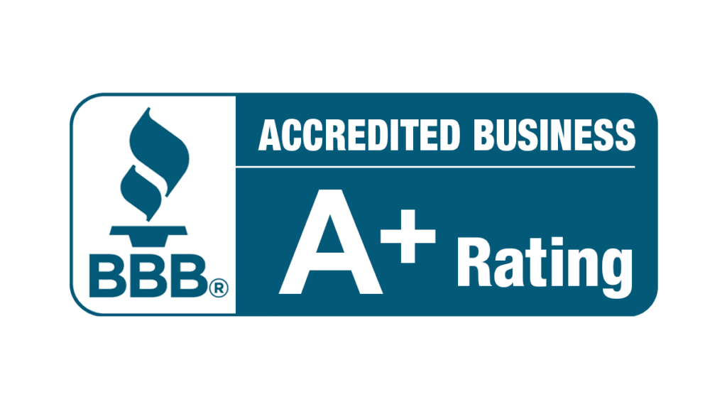 BBB Accredited Business A+ Rating badge in blue and white