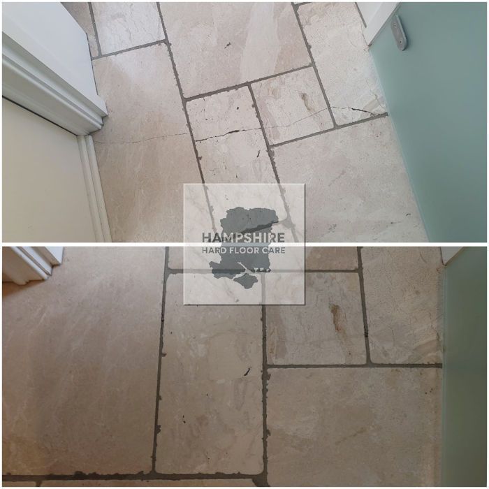 Professional travertine floor restoration by Hampshire Hard Floor Care