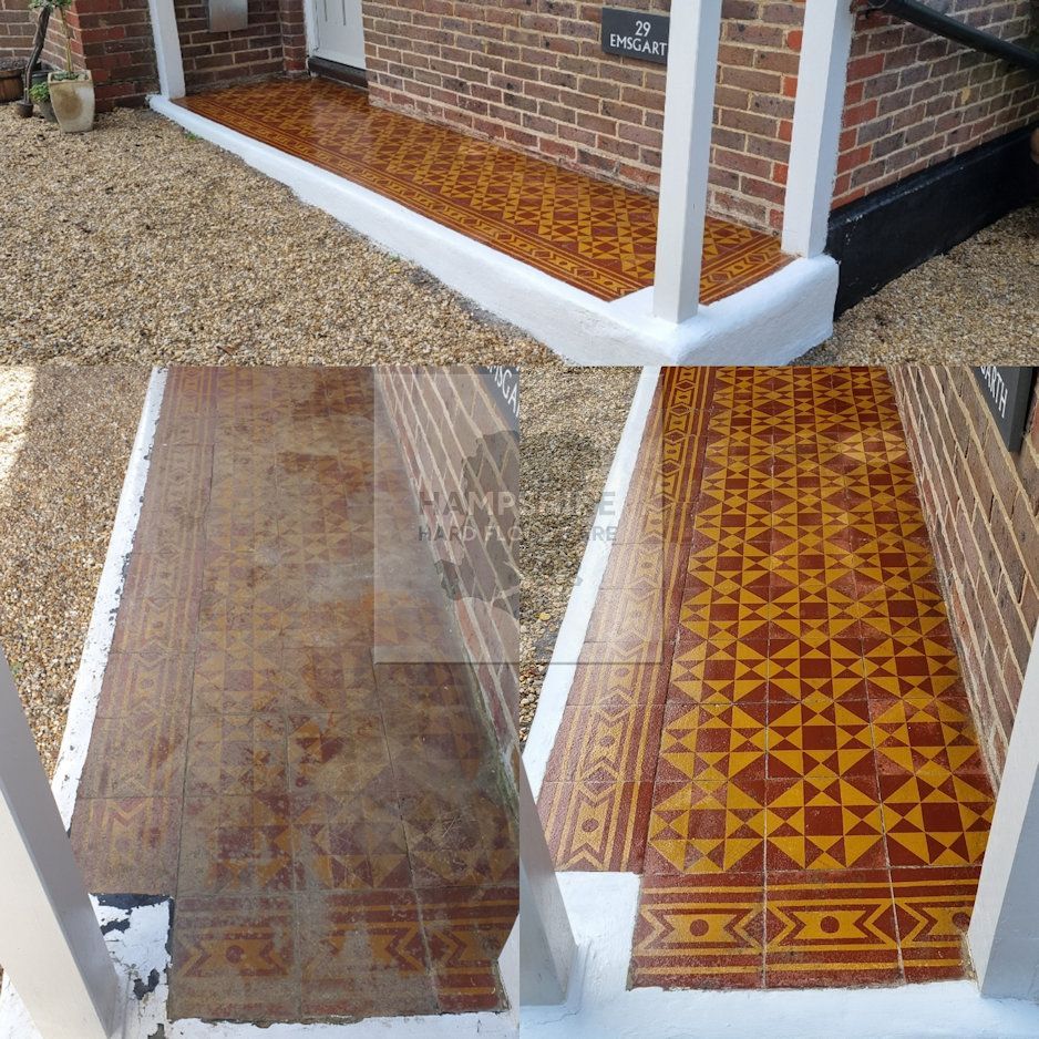 Victorian tiles being deep cleaned to remove old residues and ingrained dirt