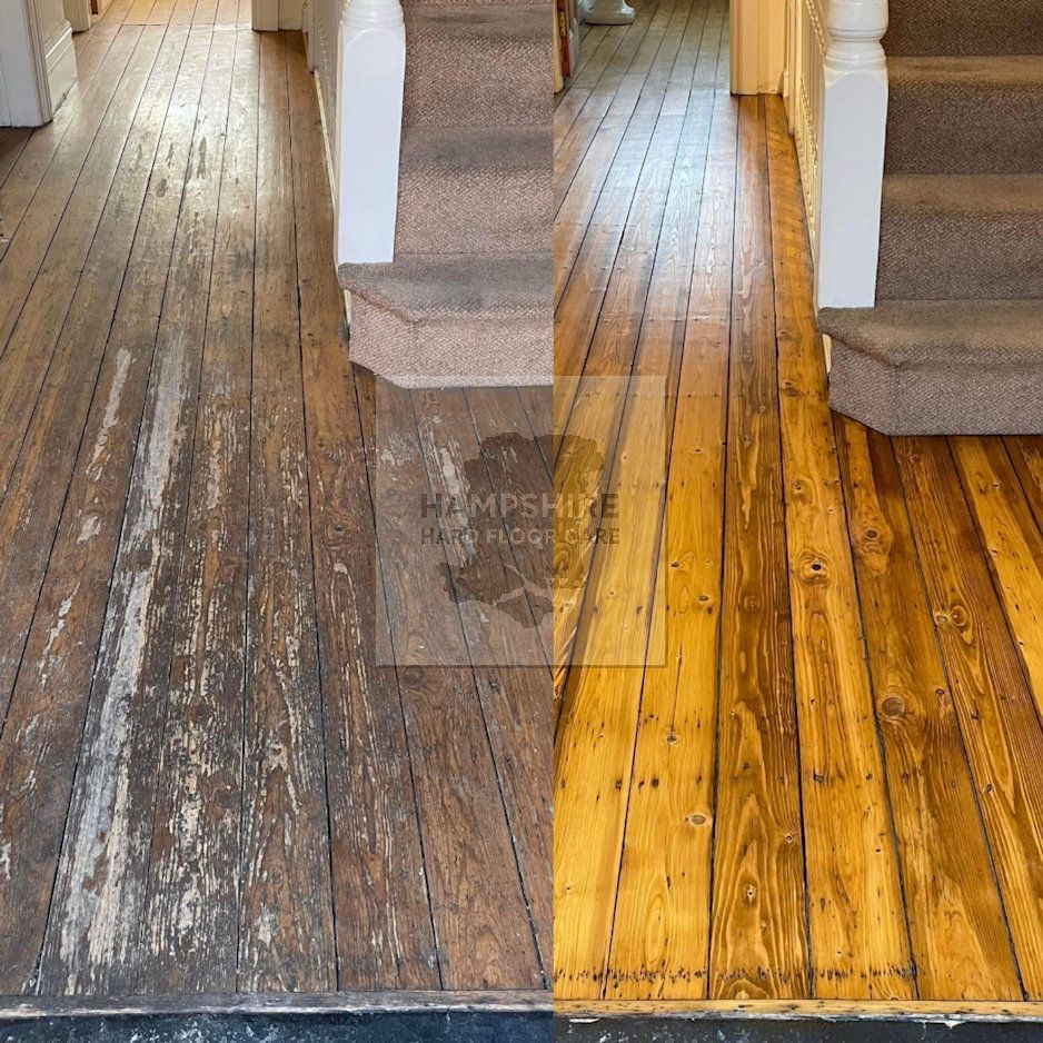 Refinished wooden floor with natural-style finish enhancing grain pattern