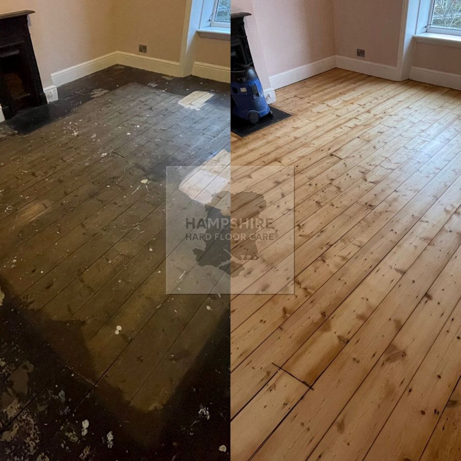 Wood floor sanding in Hampshire home removing deep scratches and stains