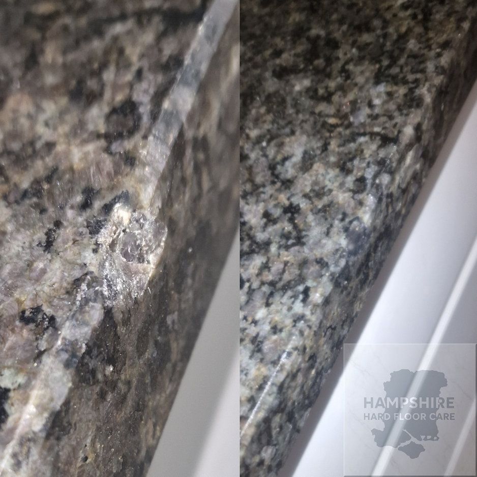 Close-up of polished granite showing reflective clarity and natural crystal pattern