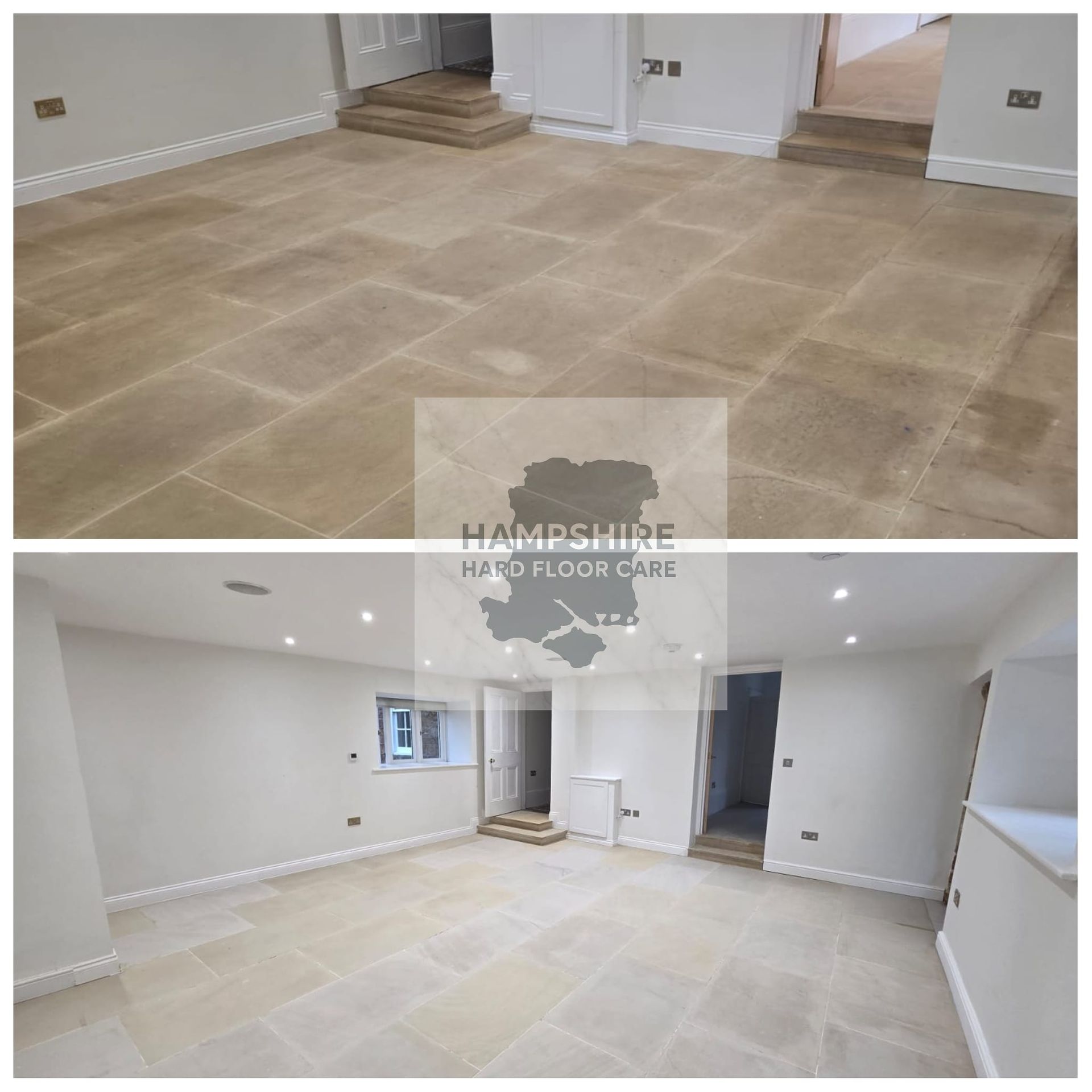 Sandstone floor being deep cleaned to remove embedded soil from textured surface