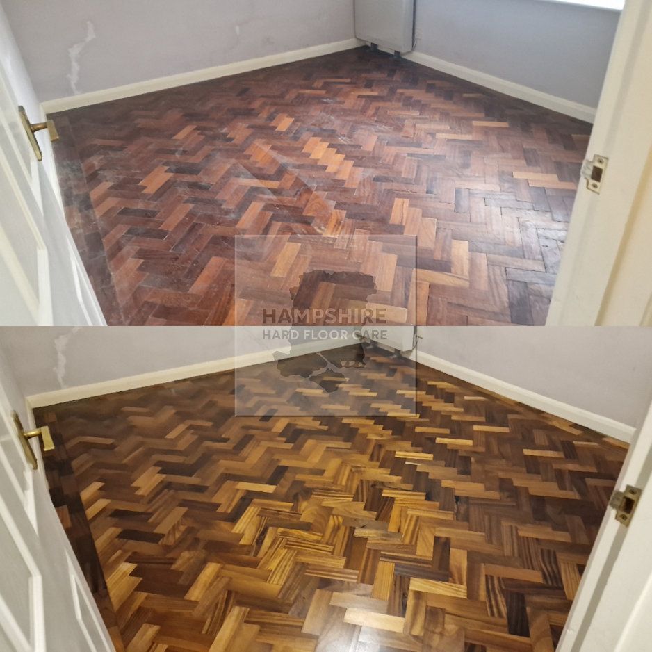Professionally sanded wood floor restored to a smooth, clean surface