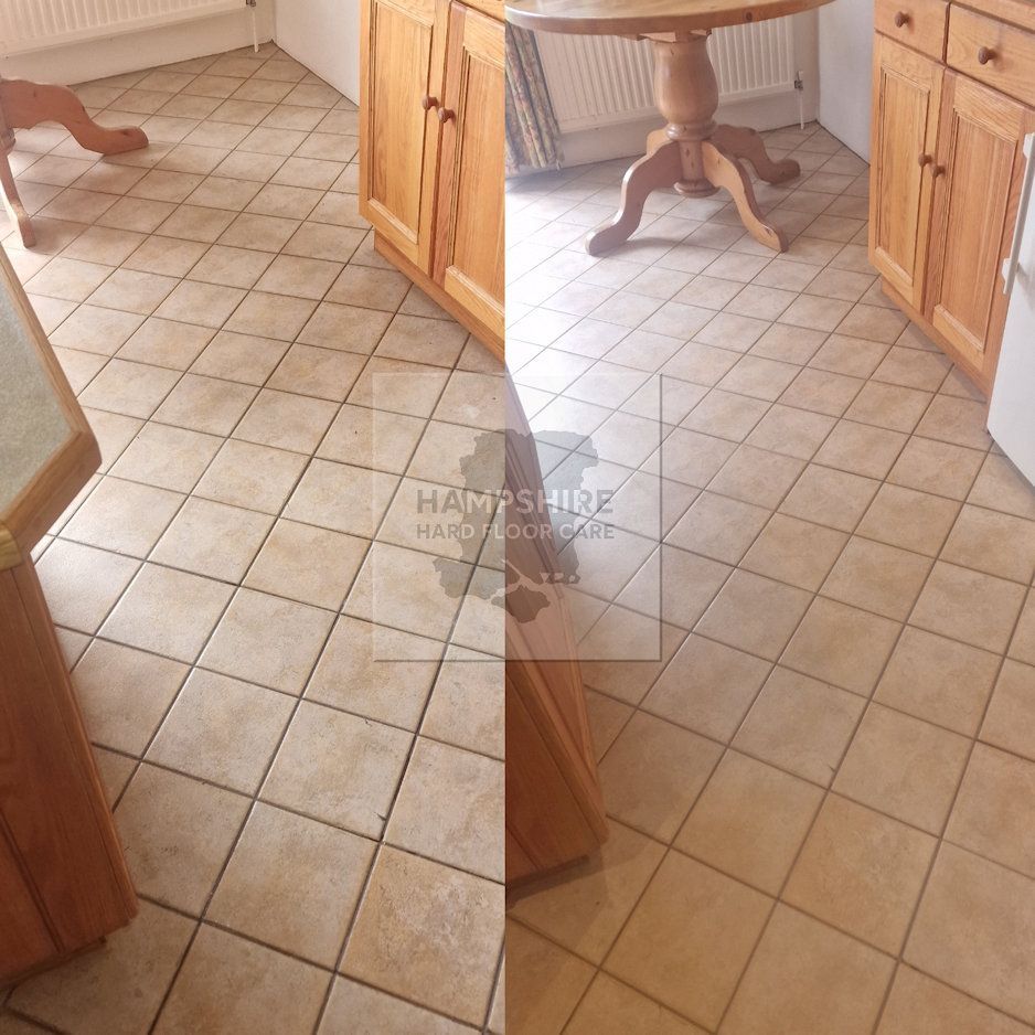 Textured porcelain tiles before and after deep cleaning to remove trapped dirt