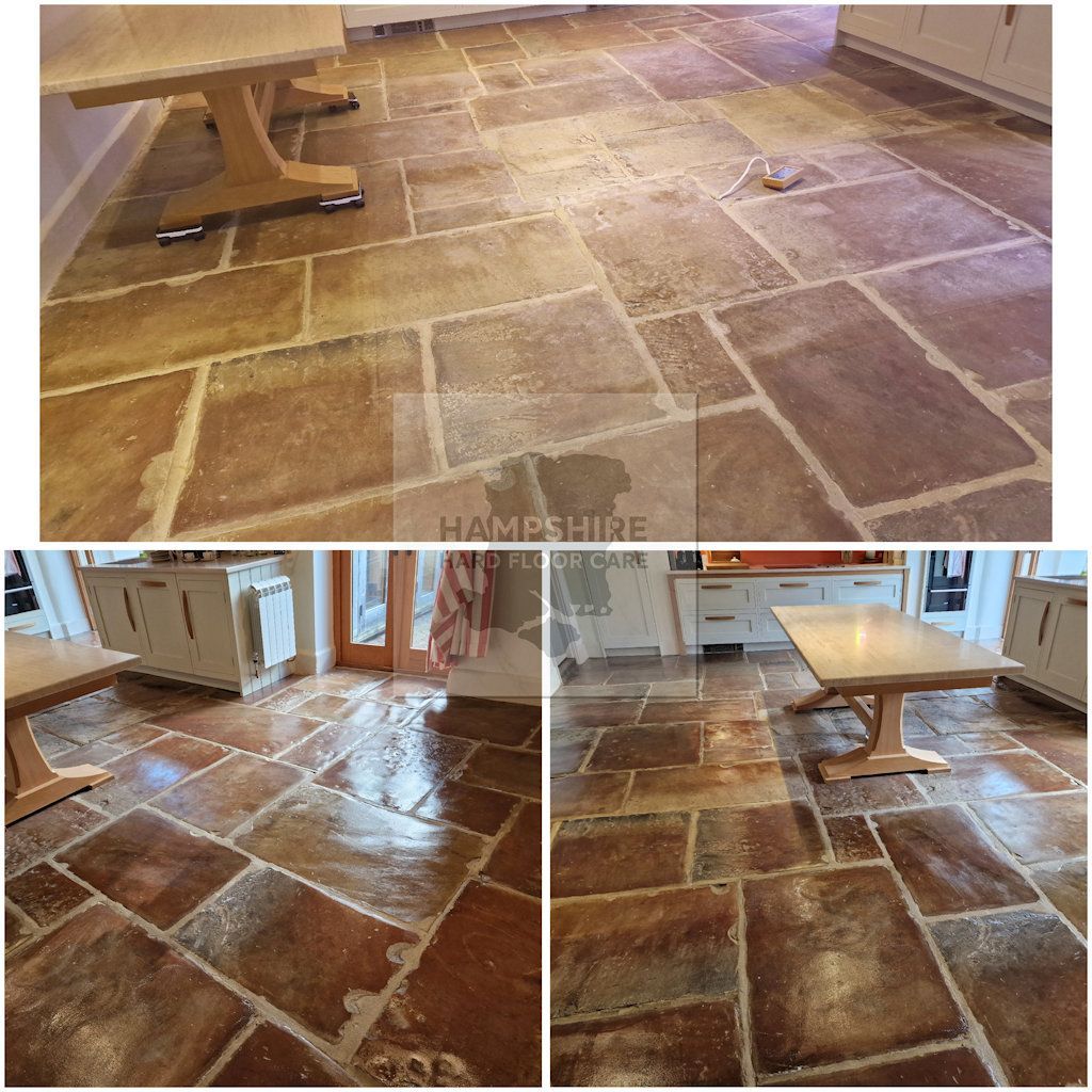 Restored Yorkstone tiles with improved clarity and even natural tone