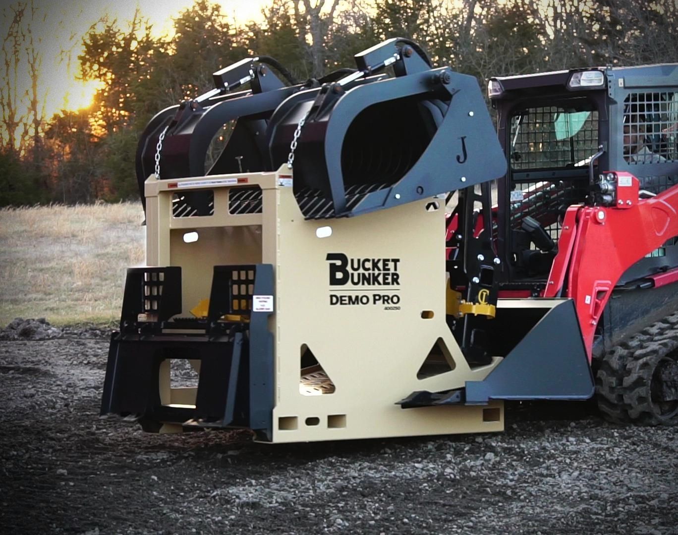 Digger Bucket Rack Skid Steer Attachment Transport | Bucket Bunker® Load & Go Attachment Racks