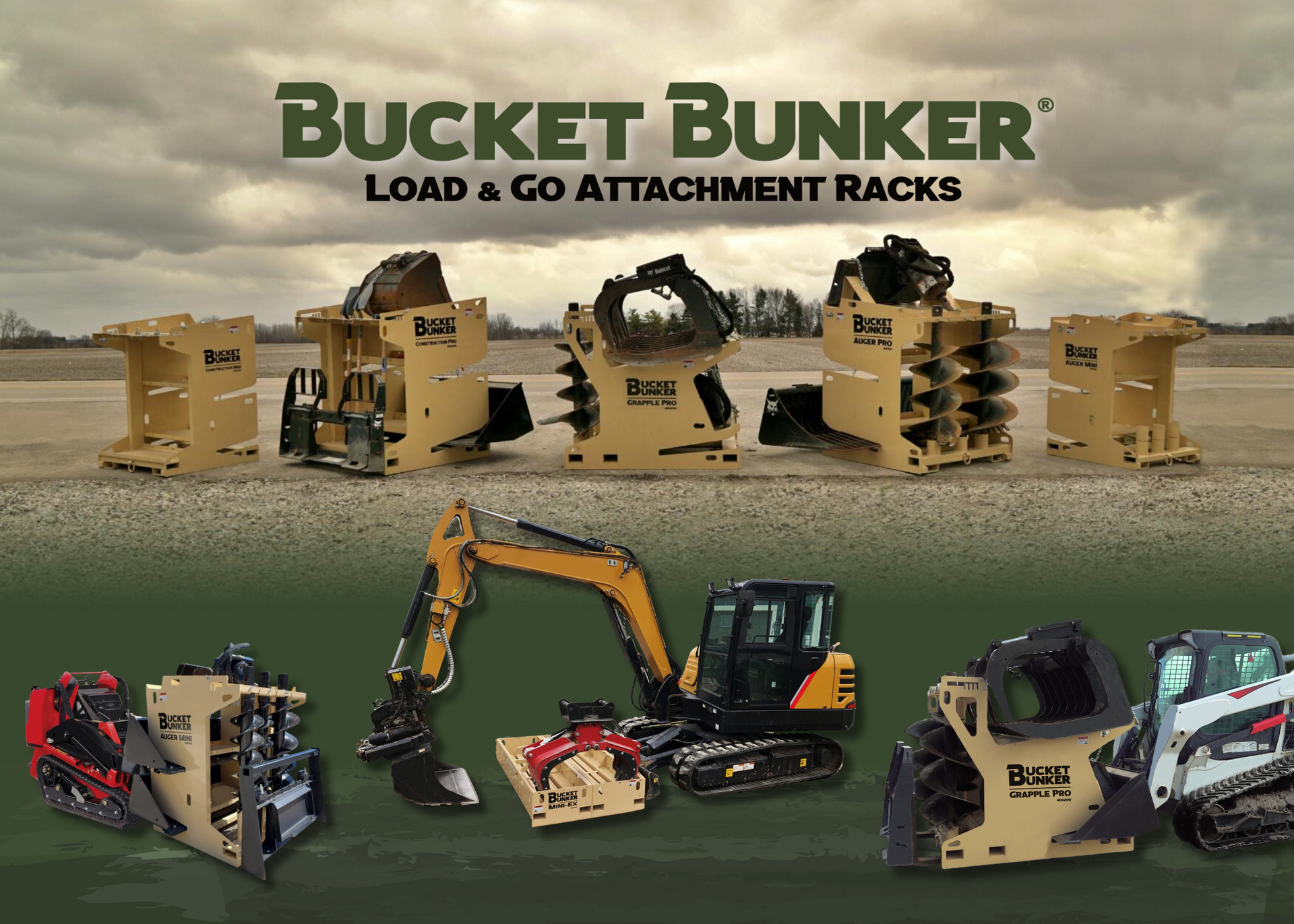 a bucket bunker load and go attachment racks advertisement