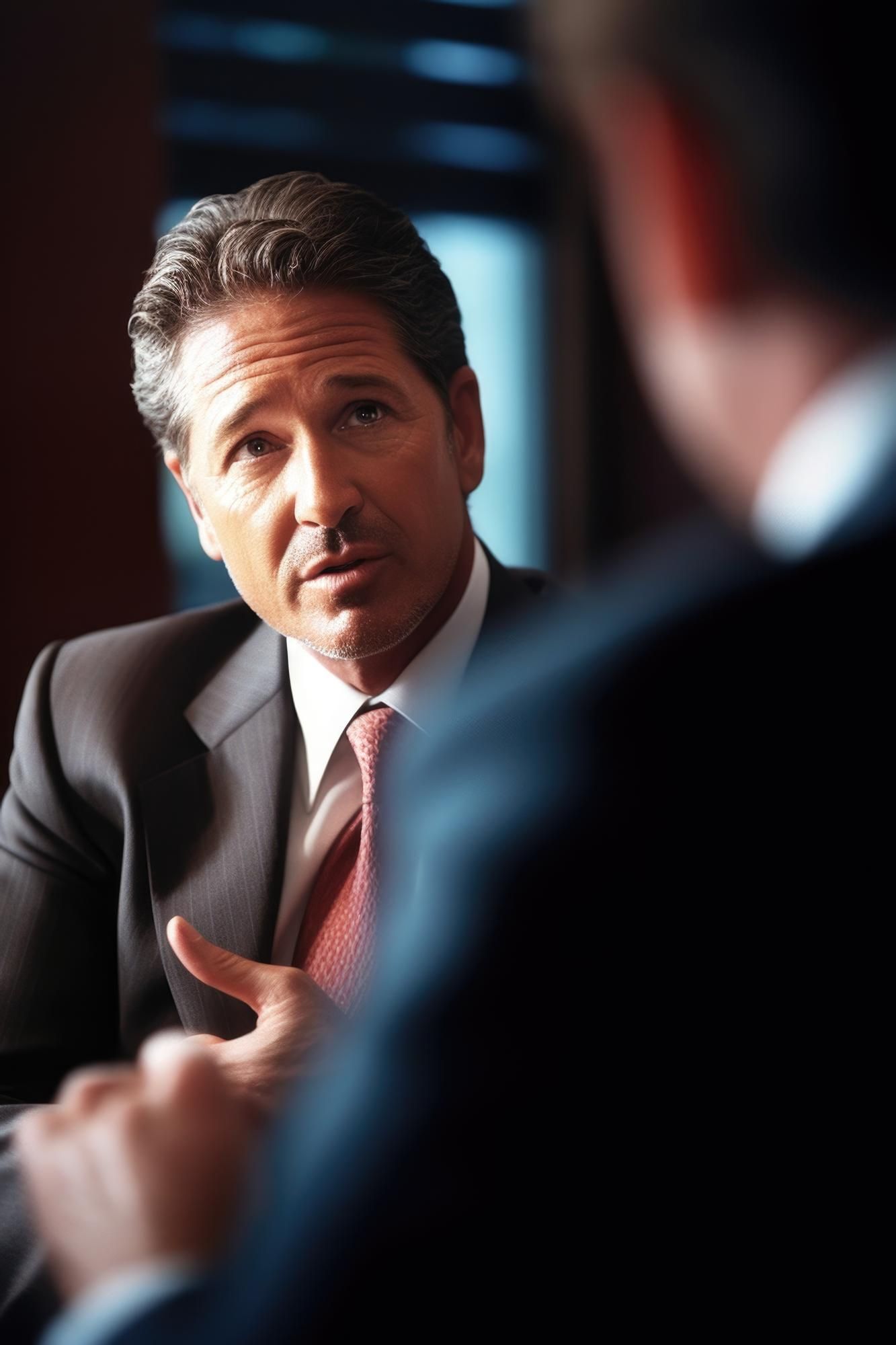 workplace investigations image of a man in a suit and tie is looking at his cell phone .