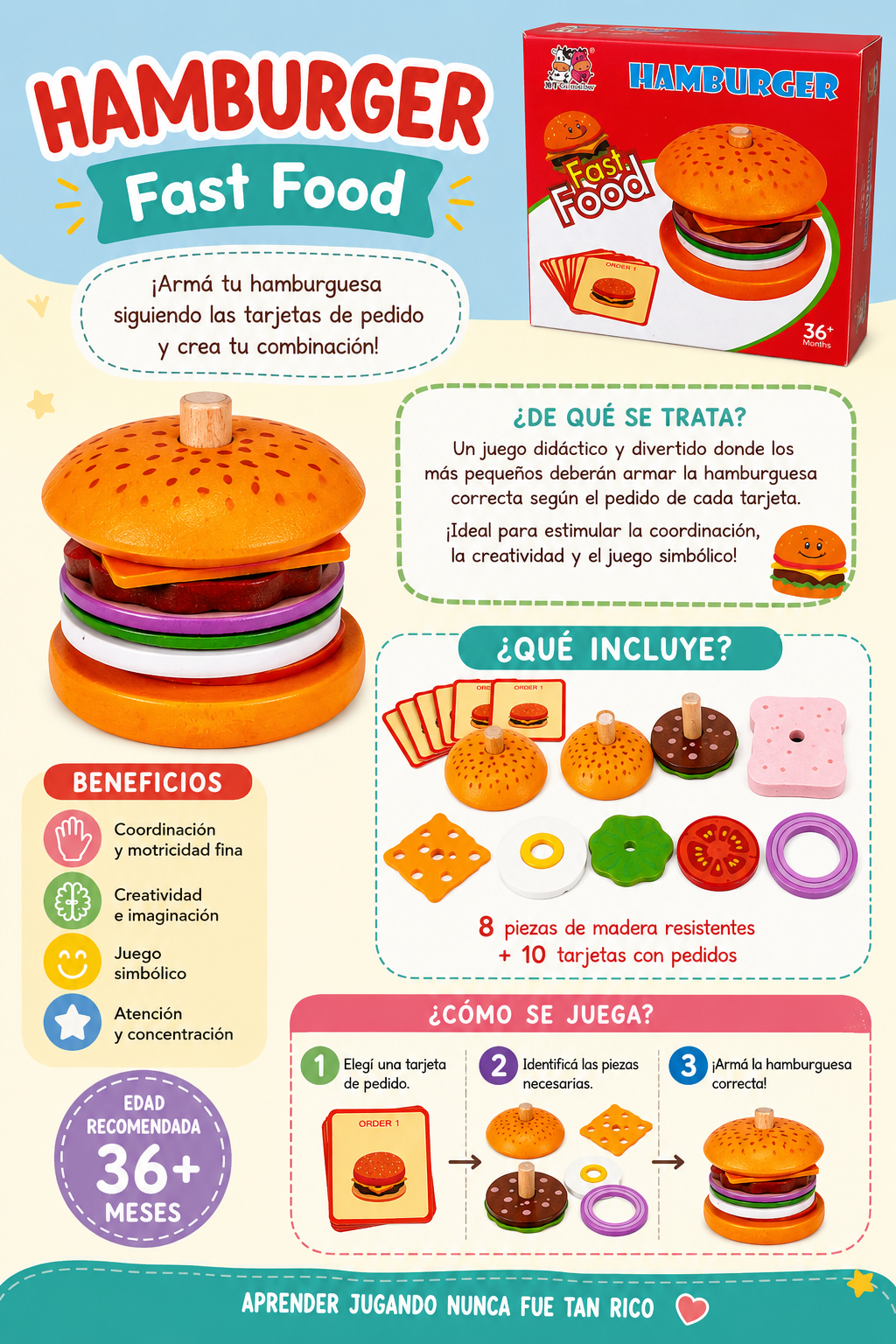 Juego de Hamburguesa de Madera – Armá tu pedido
