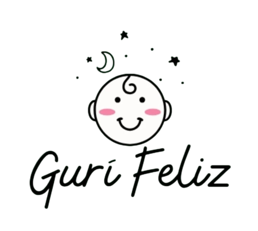 Logotipo de una cara de bebé feliz con mejillas rosadas y una luna creciente y estrellas, el texto dice
