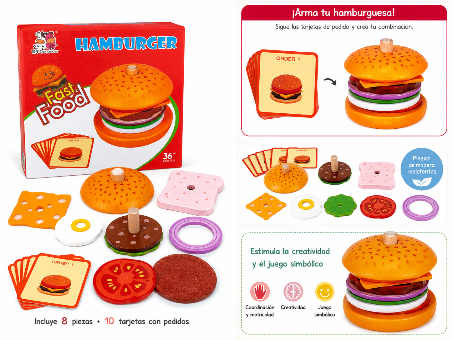 Juego de Hamburguesa de Madera – Armá tu pedido