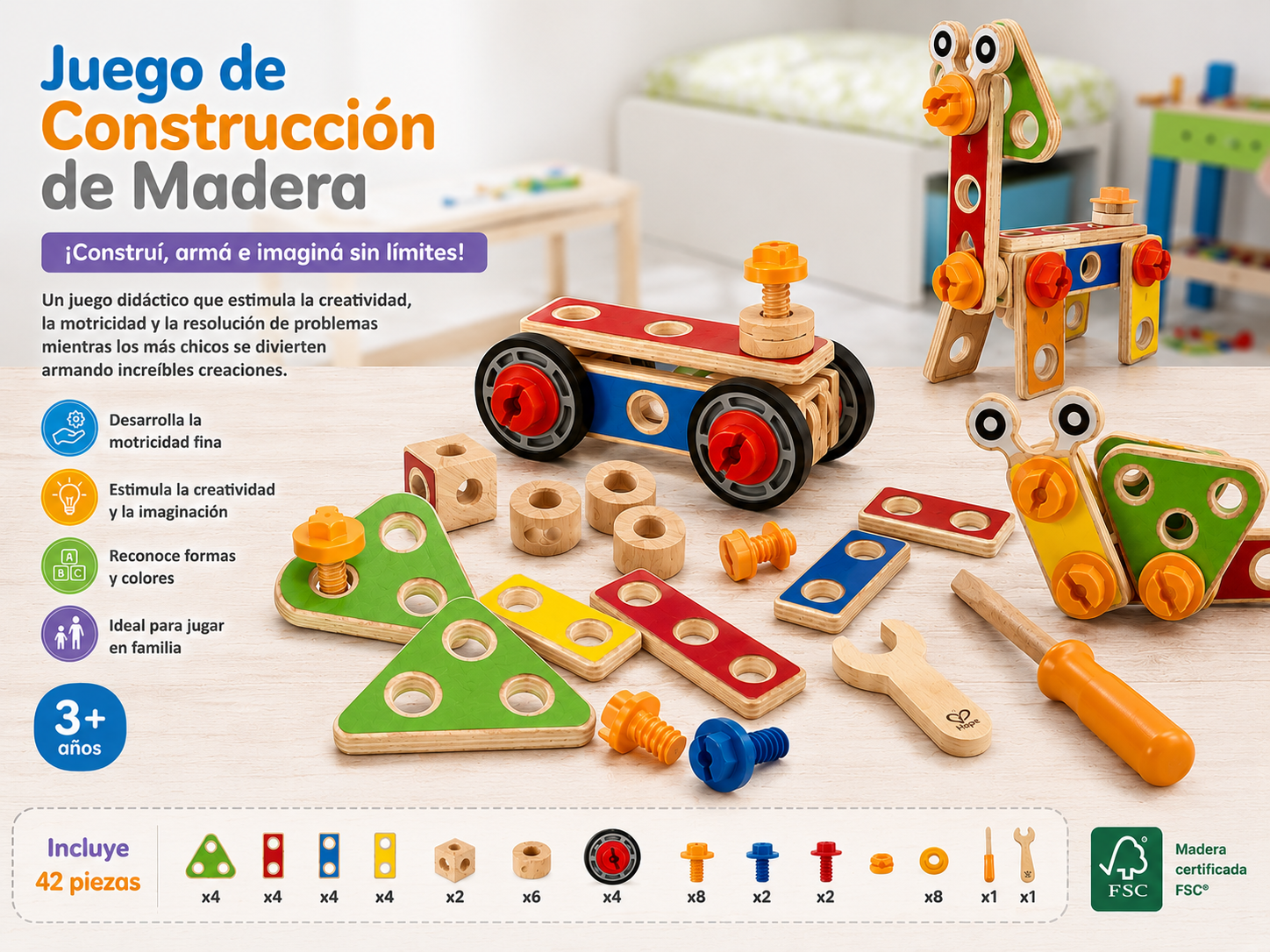 Juego de Construcción de Madera Hape – 42 piezas