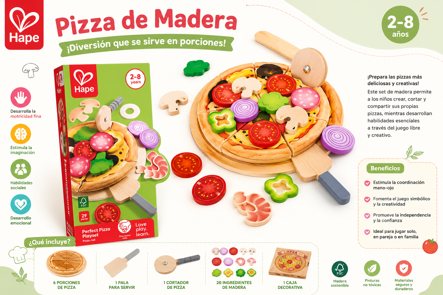 Pizza de Madera Hape – Set para Preparar y Servir